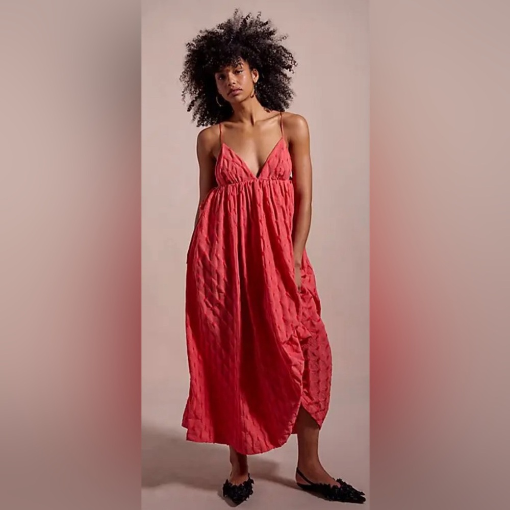 FREE PEOPLE Primmy Midi Dress Ice Coral Size Large New With Tags - Picture 3 of 9